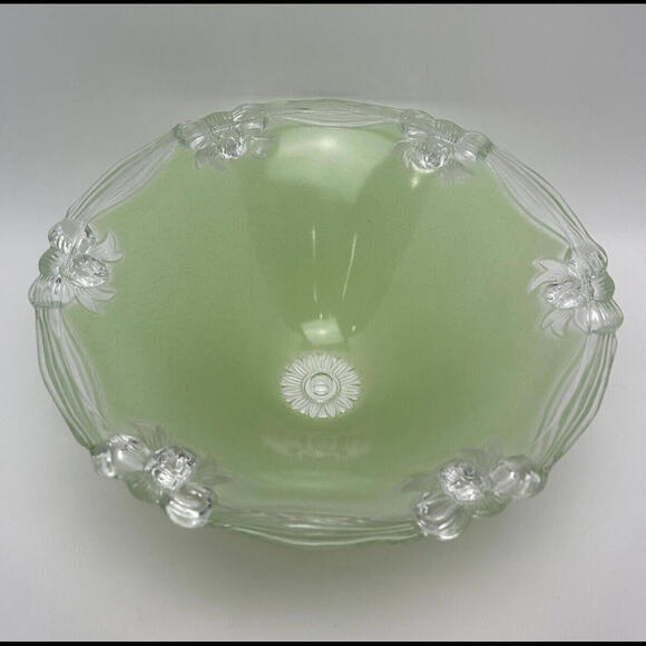 Vintage Deco Green Textured Thick Glass Ceiling Shade Bow Ribbon Accent Deco 12" - Picture 8 of 14